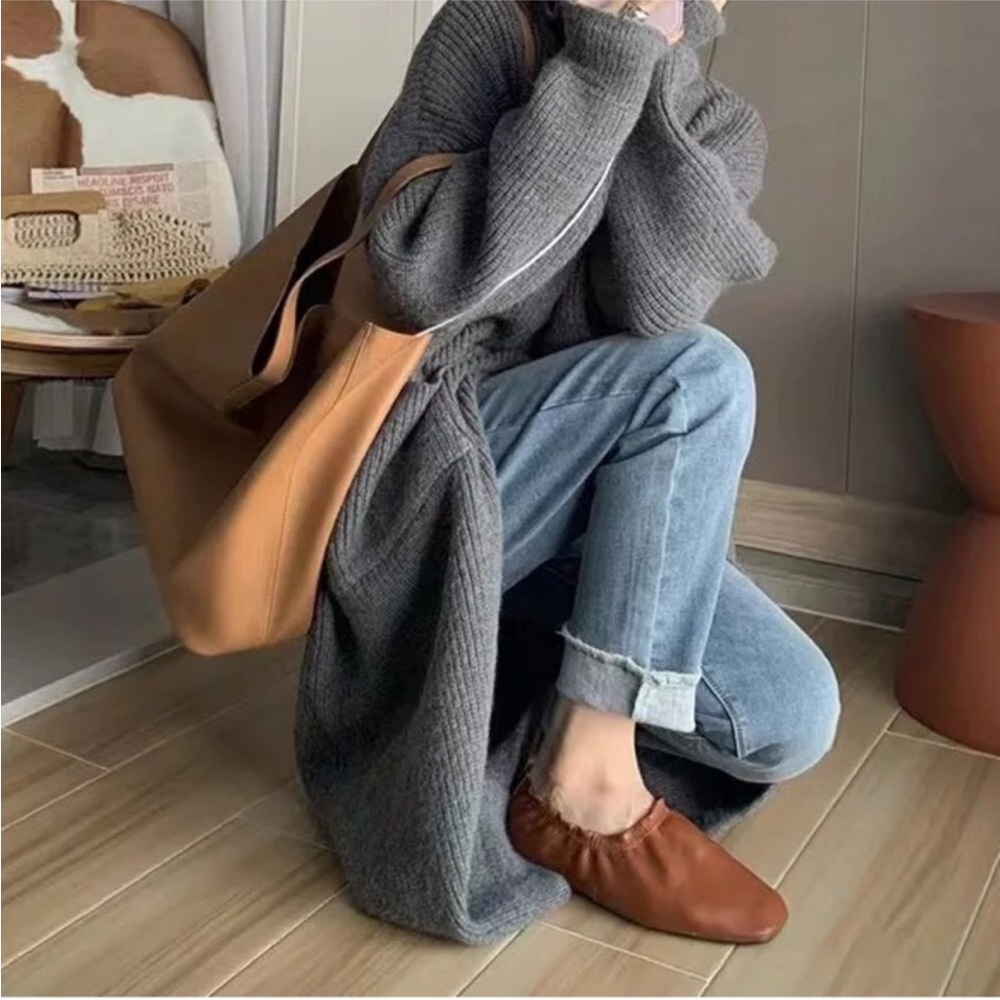 Sweater oversized gray outerwear Below Knee Button up Cardigan - Picture 8 of 10
